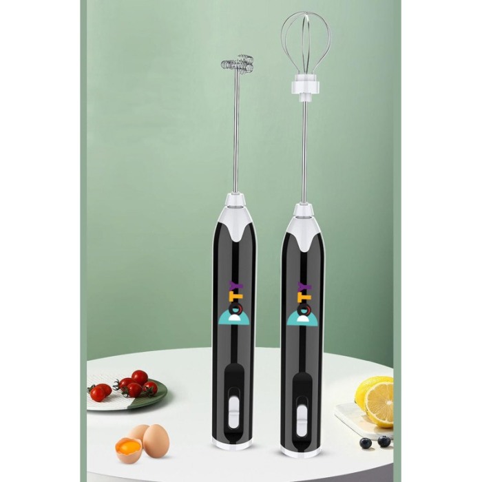 Spumator de lapte 2 in 1 Doty®, wireless, 2 trepte de viteza, 2 capete  mixer, portabil, pentru a face spuma de lapte, negru [3]
