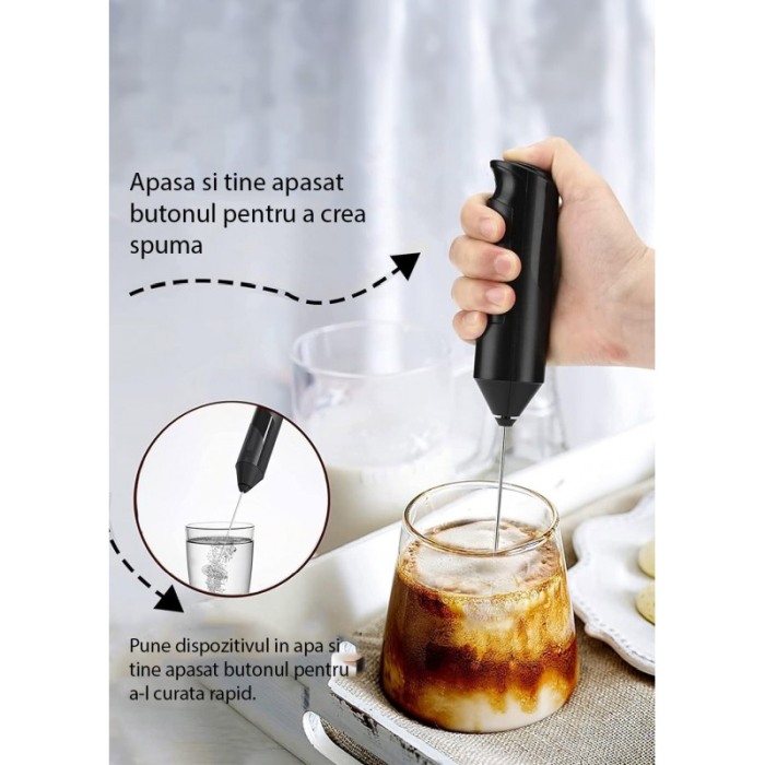Spumator de lapte electric MilkyFoam, cu suport vertical inclus, inox, 22 cm, negru, Doty® [7]