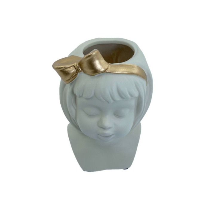 Statueta 2 in 1 White Doll, din ceramica, design minimalist, decoratiune si vaza, alb-galbui,21x14 cm [2]