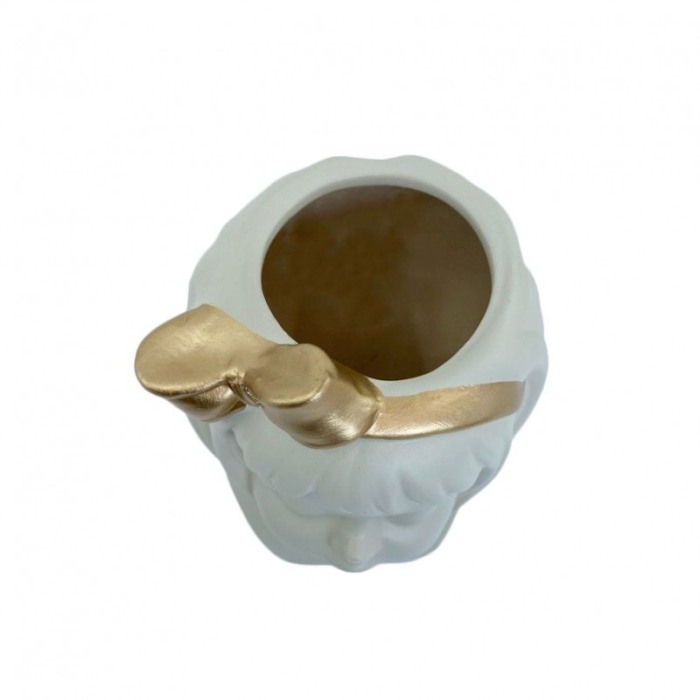 Statueta 2 in 1 White Doll, din ceramica, design minimalist, decoratiune si vaza, alb-galbui,21x14 cm [4]