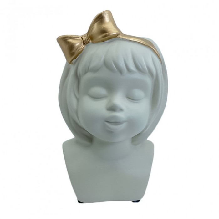Statueta 2 in 1 White Doll, din ceramica, design minimalist, decoratiune si vaza, alb-galbui,21x14 cm [1]