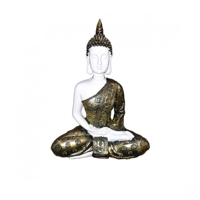 Statueta Buddha Medidation, din rasina, accente aurii, 27 cm, alb [4]