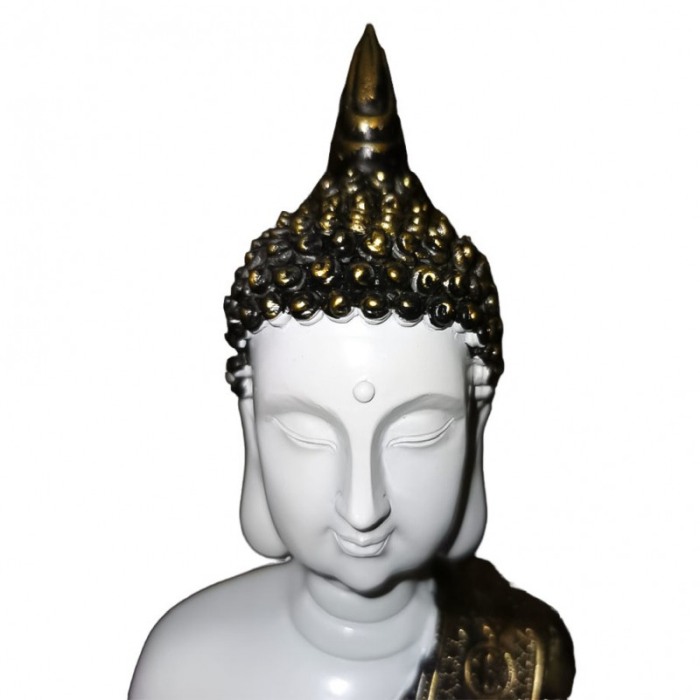 Statueta Buddha Medidation, din rasina, accente aurii, 27 cm, alb [2]