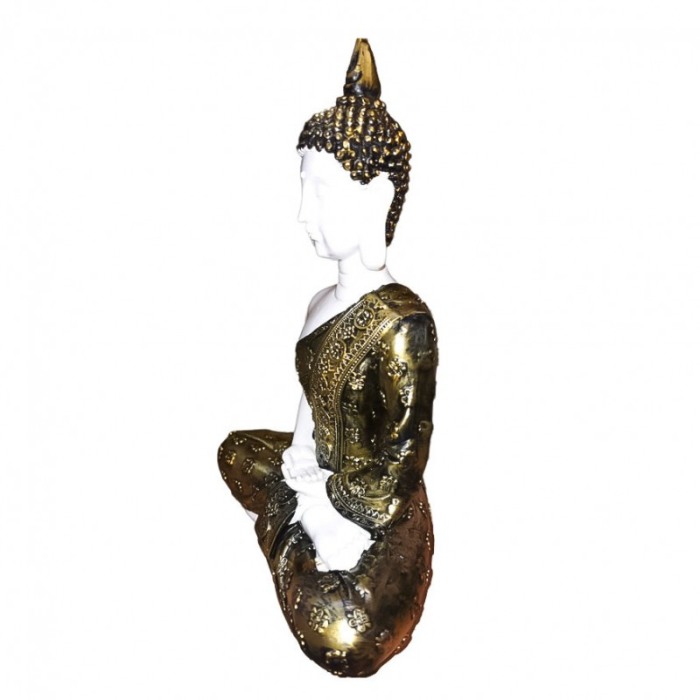 Statueta Buddha Medidation, din rasina, accente aurii, 27 cm, alb [3]