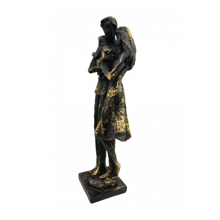 Statueta OurFamily, din rasina, vintage, eleganta, maro inchis, accente aurii, 38x10 cm [2]