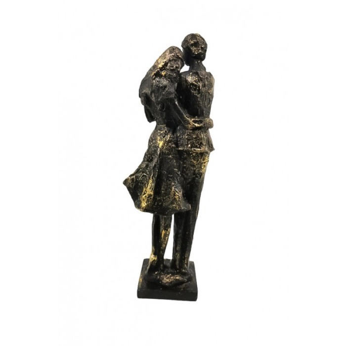 Statueta OurFamily, din rasina, vintage, eleganta, maro inchis, accente aurii, 38x10 cm [5]