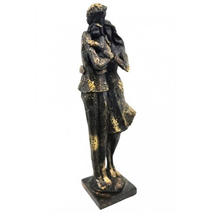 Statueta OurFamily, din rasina, vintage, eleganta, maro inchis, accente aurii, 38x10 cm [3]