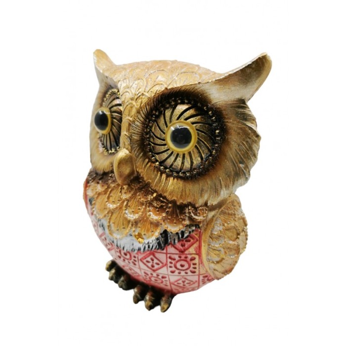 Statueta Owl Vea, forma bufnita, din rasina, lucrata manual, 16x14x7 cm, roz cu accente aurii, Doty® [2]