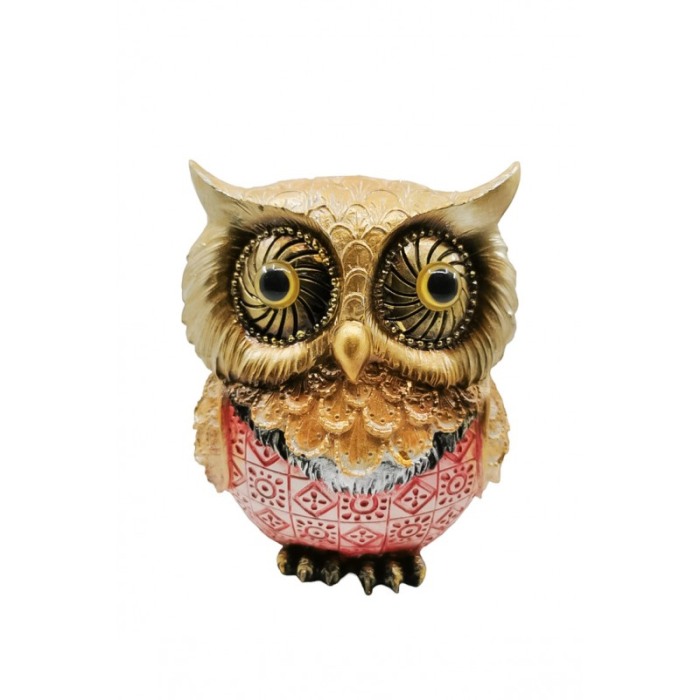 Statueta Owl Vea, forma bufnita, din rasina, lucrata manual, 16x14x7 cm, roz cu accente aurii, Doty® [1]