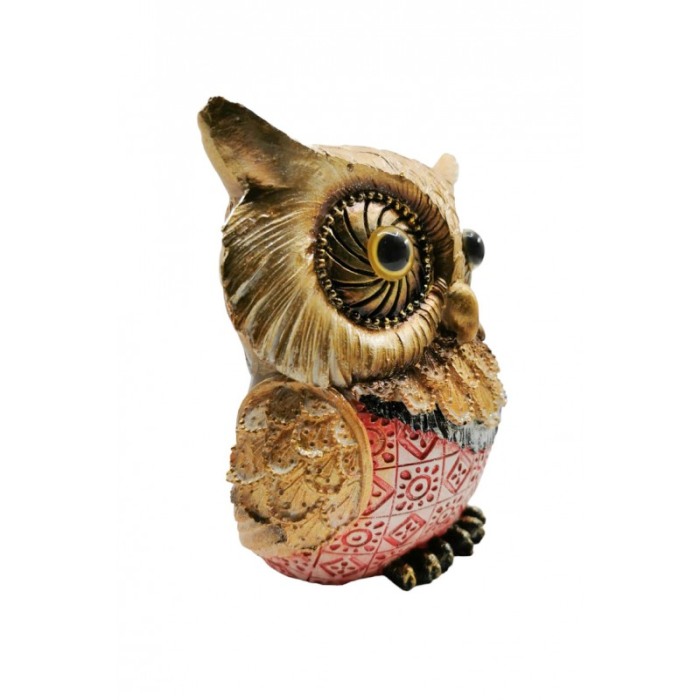 Statueta Owl Vea, forma bufnita, din rasina, lucrata manual, 16x14x7 cm, roz cu accente aurii, Doty® [5]