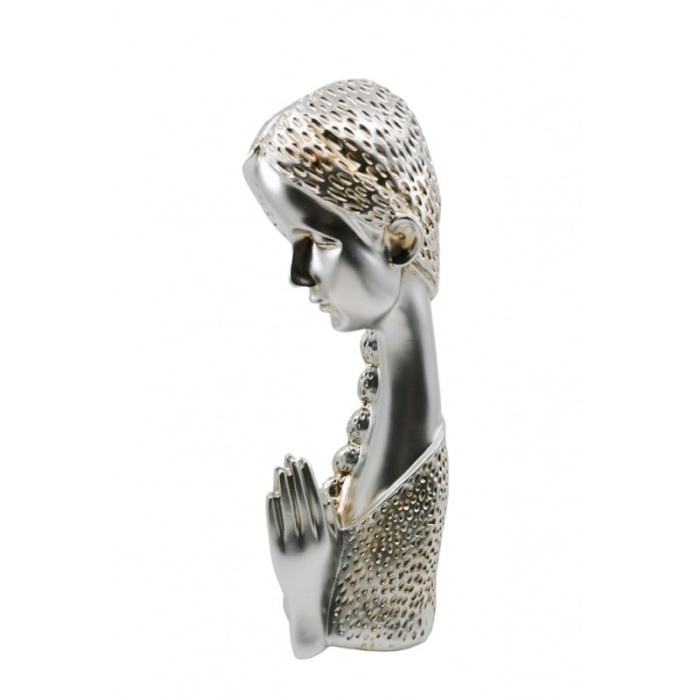 Statueta Silver Pray, create manual din rasina, model femeie ce se roaga, argintie, 33x12 cm [4]