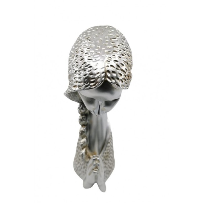 Statueta Silver Pray, create manual din rasina, model femeie ce se roaga, argintie, 33x12 cm [3]