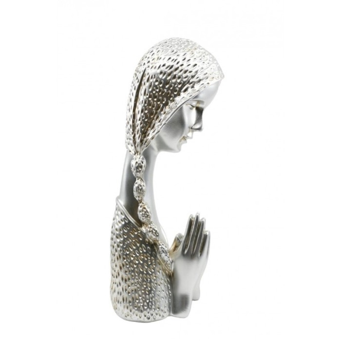 Statueta Silver Pray, create manual din rasina, model femeie ce se roaga, argintie, 33x12 cm [5]