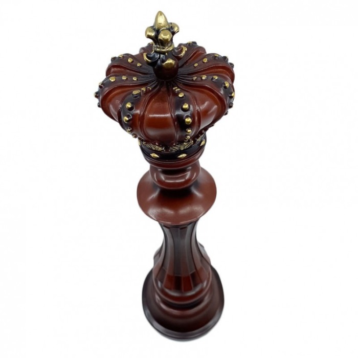 Statueta Wood Mat King, model piesa de sah, din lemn maro, creata cu atentie la detalii, accente aurii, 40x 13 cm [7]