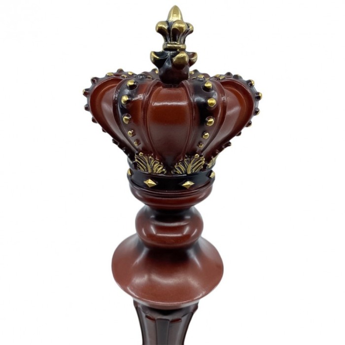 Statueta Wood Mat King, model piesa de sah, din lemn maro, creata cu atentie la detalii, accente aurii, 40x 13 cm [3]