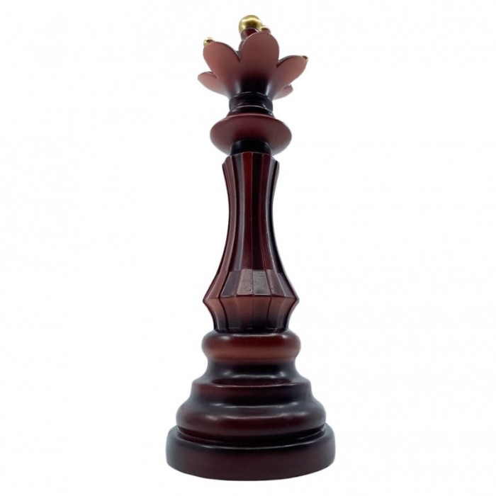 Statueta Wood Mat Queen, model piesa de sah, din lemn maro, creata cu atentie la detalii, accente aurii, 37 x 13 cm, Doty [4]