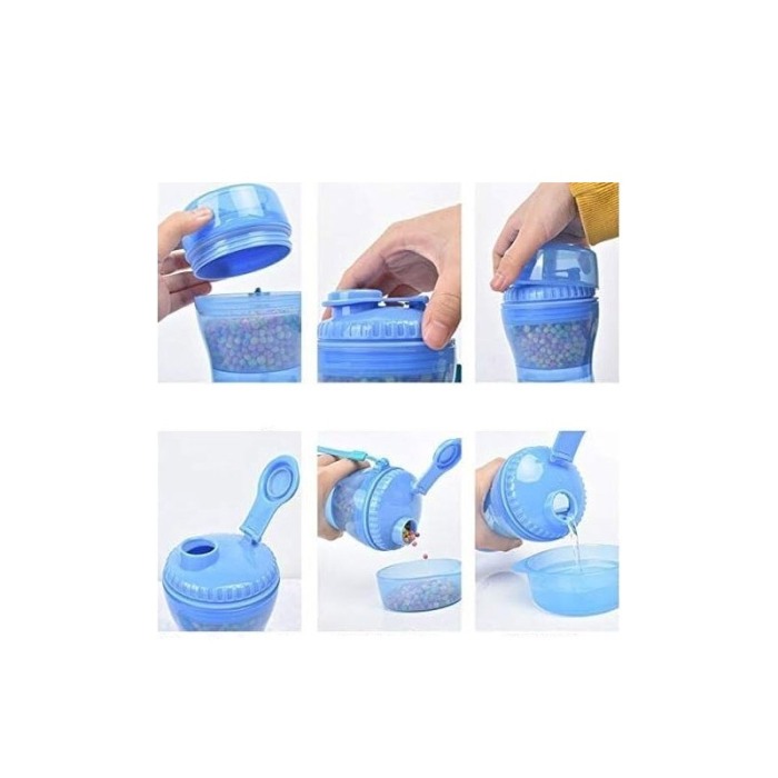 Sticla 2 in 1 Pet Double Bottle, pentru animalele de companie, 330 ml, portabila, pentru lichide si hrana, albastru, Doty®️ [9]