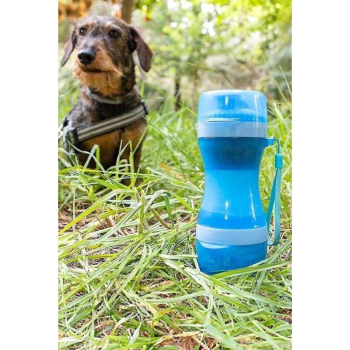 Sticla 2 in 1 Pet Double Bottle, pentru animalele de companie, 330 ml, portabila, pentru lichide si hrana, albastru, Doty®️ [4]