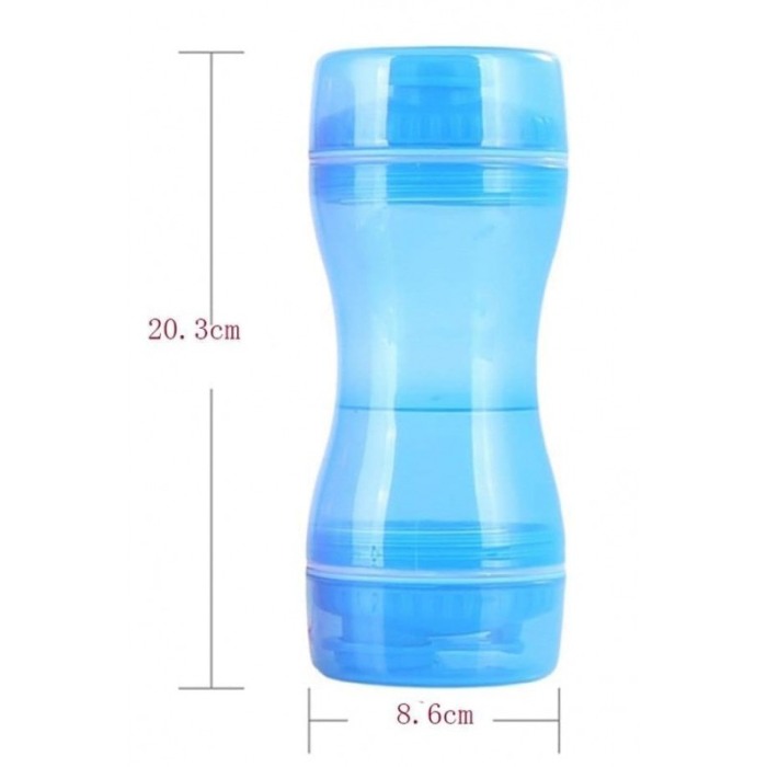 Sticla 2 in 1 Pet Double Bottle, pentru animalele de companie, 330 ml, portabila, pentru lichide si hrana, albastru, Doty®️ [2]