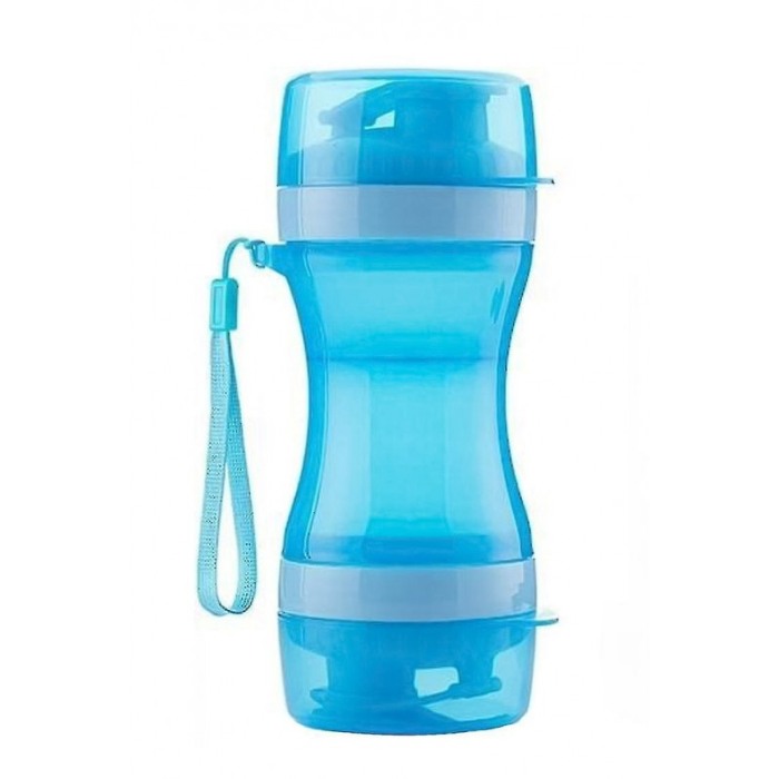 Sticla 2 in 1 Pet Double Bottle, pentru animalele de companie, 330 ml, portabila, pentru lichide si hrana, albastru, Doty®️ [3]