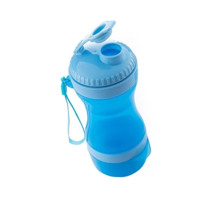 Sticla 2 in 1 Pet Double Bottle, pentru animalele de companie, 330 ml, portabila, pentru lichide si hrana, albastru, Doty®️ [8]