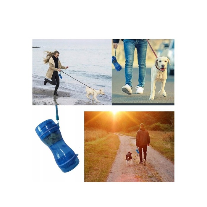 Sticla 2 in 1 Pet Double Bottle, pentru animalele de companie, 330 ml, portabila, pentru lichide si hrana, albastru, Doty®️ [7]