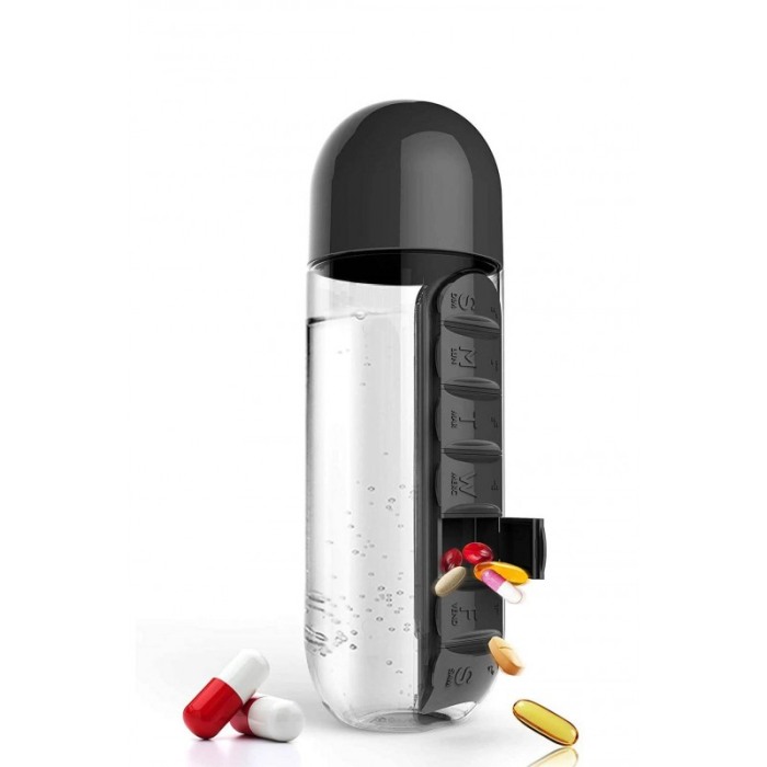 Sticla 3 in 1 Black Vit , cu organizator medicamente ,  7 compartimente cu fiecare zi a saptamanii,organizator detasabil, 600 ml [4]