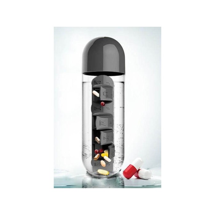 Sticla 3 in 1 Black Vit , cu organizator medicamente ,  7 compartimente cu fiecare zi a saptamanii,organizator detasabil, 600 ml [1]