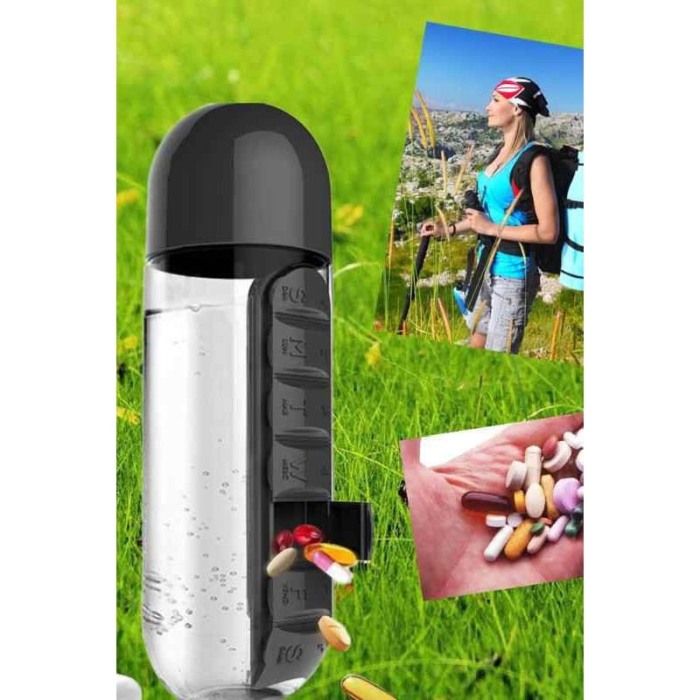 Sticla 3 in 1 Black Vit , cu organizator medicamente ,  7 compartimente cu fiecare zi a saptamanii,organizator detasabil, 600 ml [3]