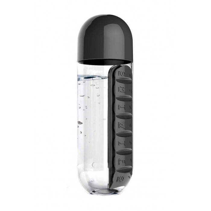 Sticla 3 in 1 Black Vit , cu organizator medicamente ,  7 compartimente cu fiecare zi a saptamanii,organizator detasabil, 600 ml [2]