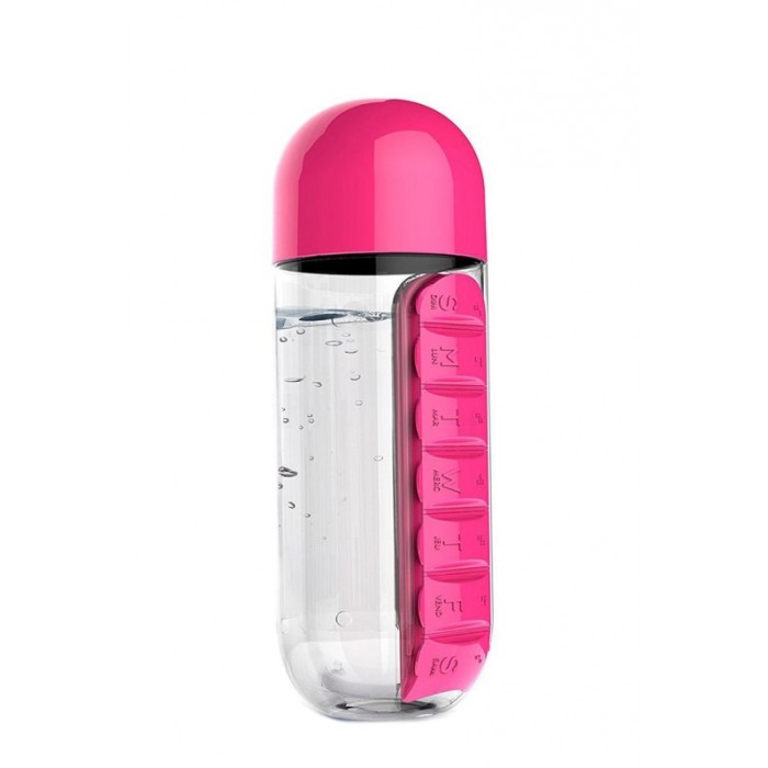 Sticla 3 in 1 Pink Vit , cu organizator medicamente ,  7 compartimente cu fiecare zi a saptamanii,organizator detasabil, 600 ml, [2]