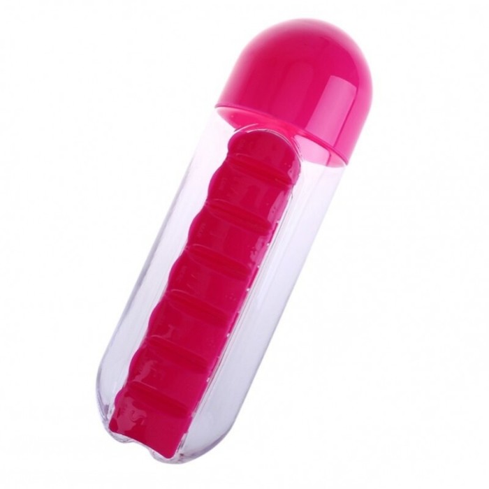 Sticla 3 in 1 Pink Vit , cu organizator medicamente ,  7 compartimente cu fiecare zi a saptamanii,organizator detasabil, 600 ml, [4]