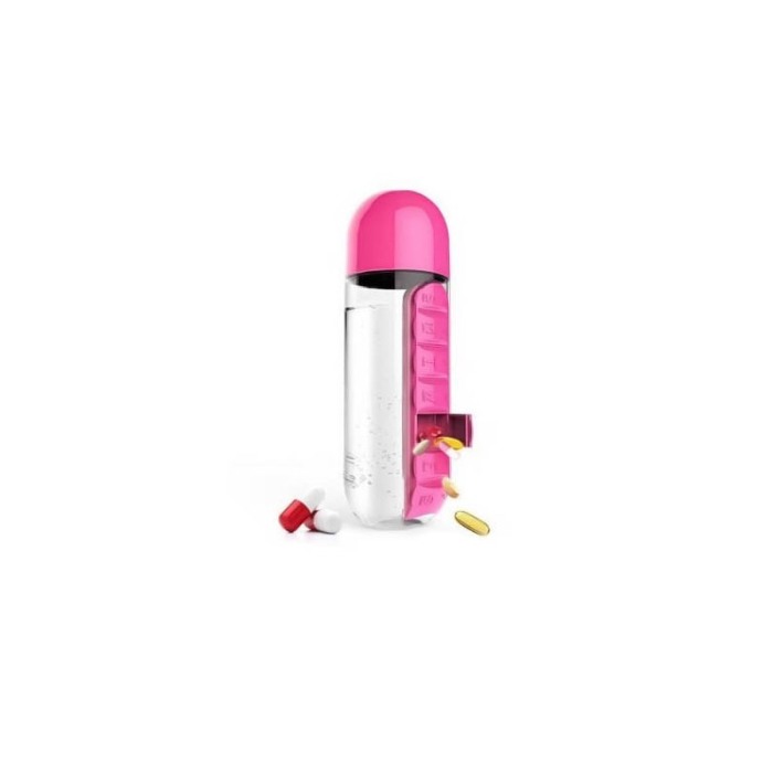 Sticla 3 in 1 Pink Vit , cu organizator medicamente ,  7 compartimente cu fiecare zi a saptamanii,organizator detasabil, 600 ml, [1]