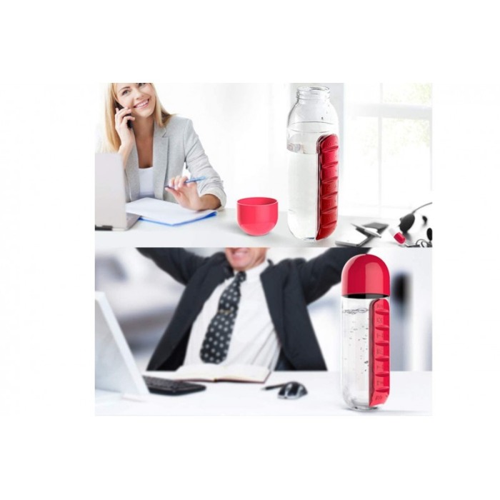 Sticla 3 in 1 Red Vit , cu organizator medicamente ,  7 compartimente cu fiecare zi a saptamanii,organizator detasabil, 600 ml,r [2]