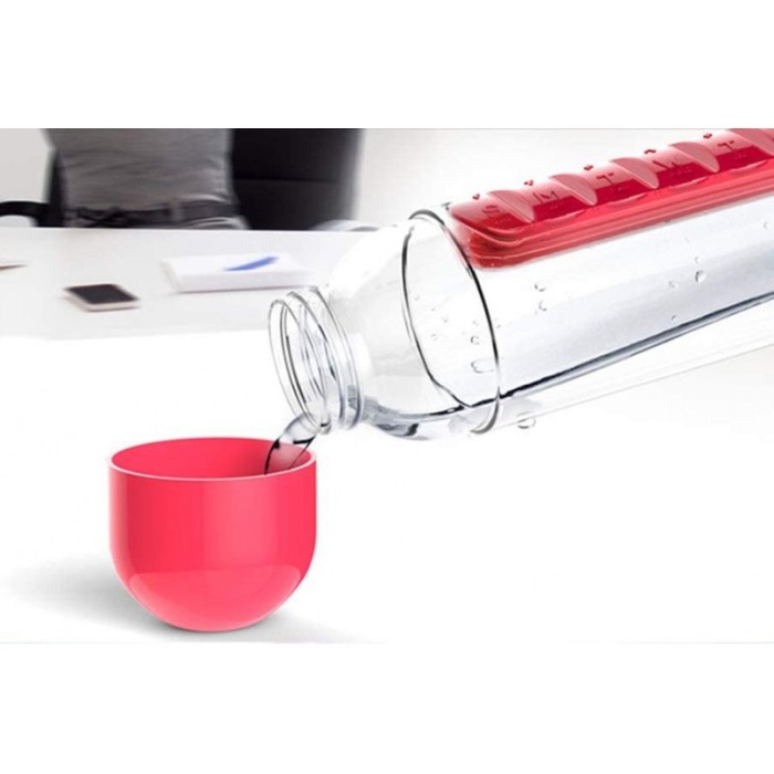 Sticla 3 in 1 Red Vit , cu organizator medicamente ,  7 compartimente cu fiecare zi a saptamanii,organizator detasabil, 600 ml,r [3]