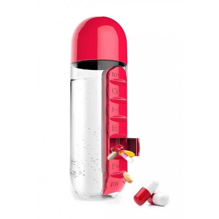 Sticla 3 in 1 Red Vit , cu organizator medicamente ,  7 compartimente cu fiecare zi a saptamanii,organizator detasabil, 600 ml,r [1]