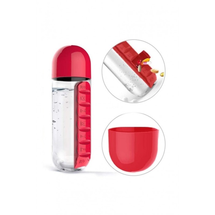 Sticla 3 in 1 Red Vit , cu organizator medicamente ,  7 compartimente cu fiecare zi a saptamanii,organizator detasabil, 600 ml,r [4]