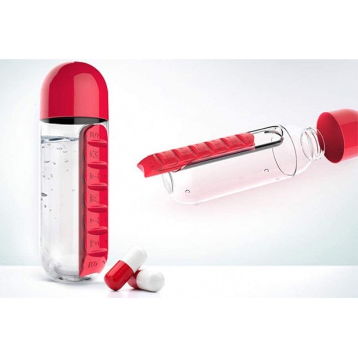 Sticla 3 in 1 Red Vit , cu organizator medicamente ,  7 compartimente cu fiecare zi a saptamanii,organizator detasabil, 600 ml,r [6]