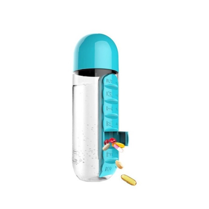 Sticla 3 in 1 Turquoise Vit , cu organizator medicamente ,  7 compartimente cu fiecare zi a saptamanii,organizator detasabil, 60 [3]