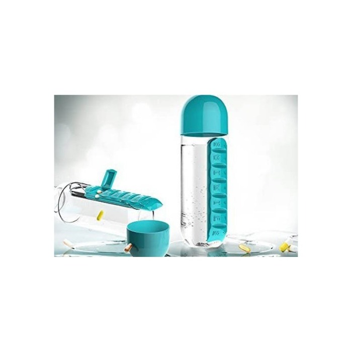 Sticla 3 in 1 Turquoise Vit , cu organizator medicamente ,  7 compartimente cu fiecare zi a saptamanii,organizator detasabil, 60 [5]