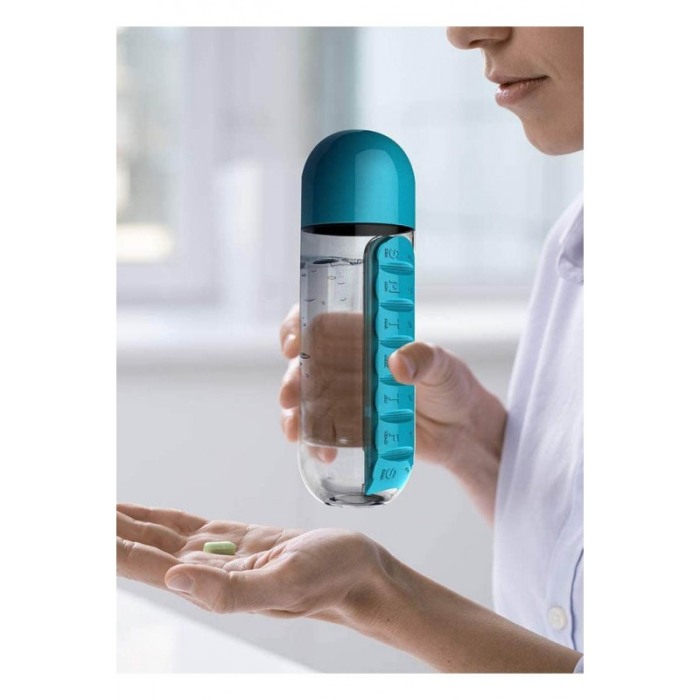 Sticla 3 in 1 Turquoise Vit , cu organizator medicamente ,  7 compartimente cu fiecare zi a saptamanii,organizator detasabil, 60 [4]