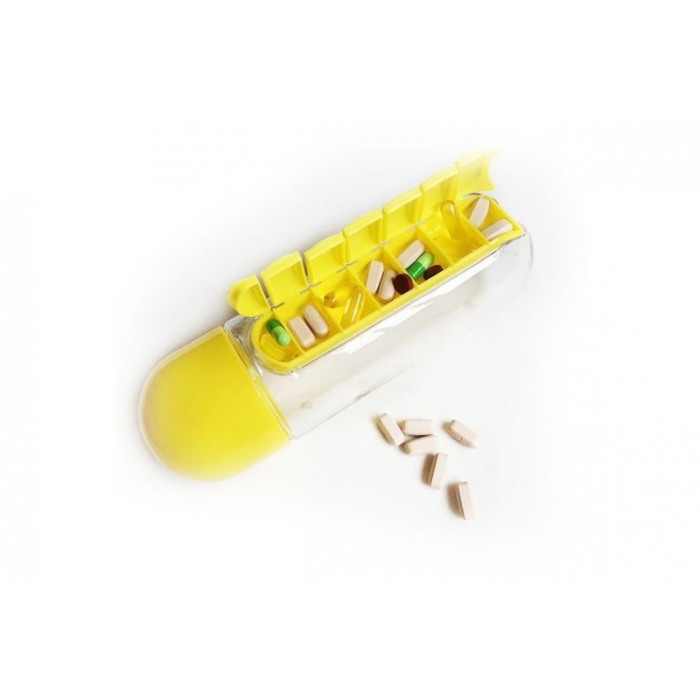 Sticla 3 in 1 Yellow Vit , cu organizator medicamente ,  7 compartimente cu fiecare zi a saptamanii,organizator detasabil, 600 m [5]