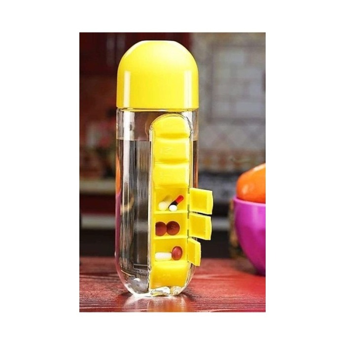 Sticla 3 in 1 Yellow Vit , cu organizator medicamente ,  7 compartimente cu fiecare zi a saptamanii,organizator detasabil, 600 m [4]
