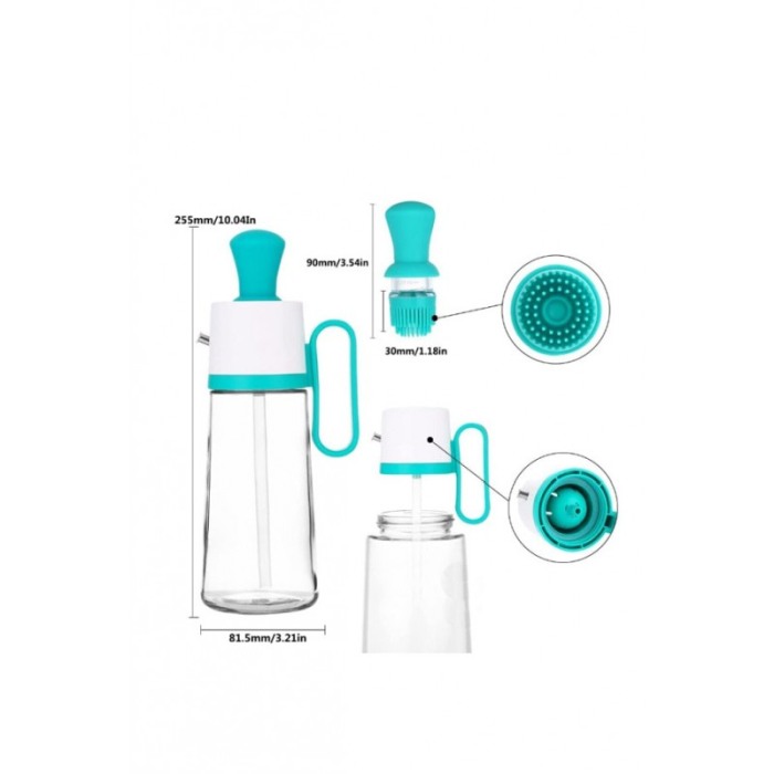 Sticla dozatoare pentru ulei 3 in 1 OilHelper Doty®, cu pensula, gradata, din sticla, practica, turcoaz, 630 ml [4]