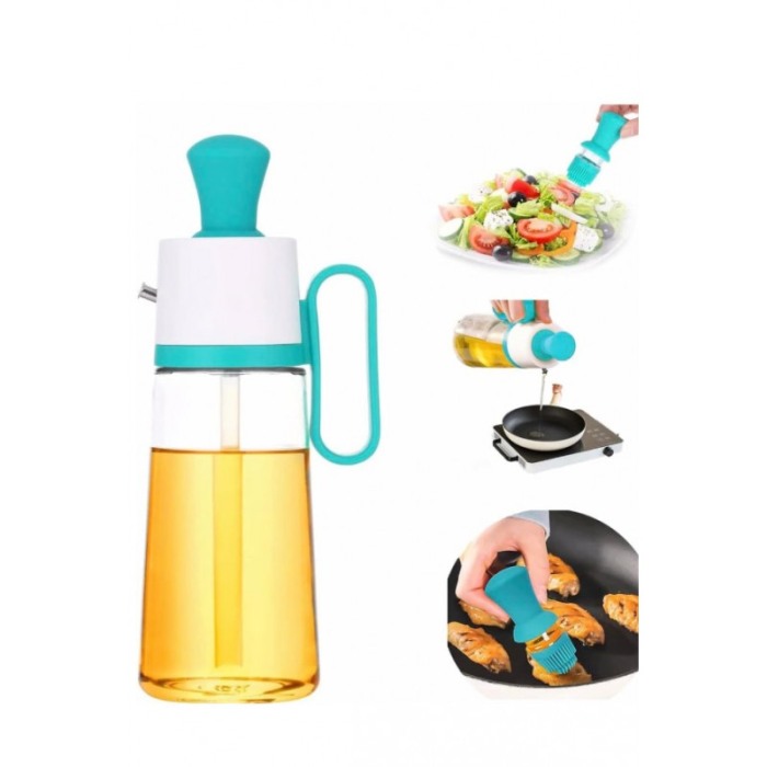 Sticla dozatoare pentru ulei 3 in 1 OilHelper Doty®, cu pensula, gradata, din sticla, practica, turcoaz, 630 ml [6]