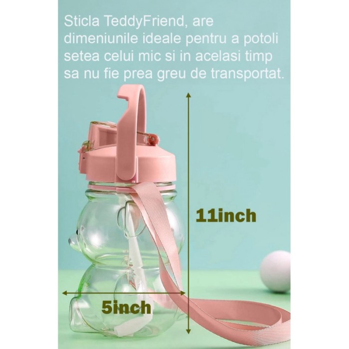 Sticla pentru copii TeddyFriend Doty.ro®, design urs, pai inclus, portabila, crem, 800ml [5]