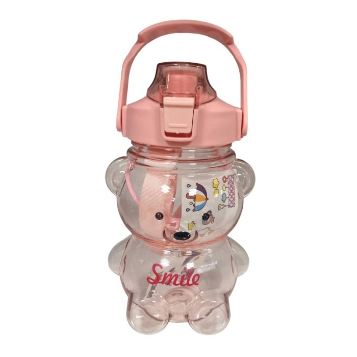 Sticla pentru copii TeddyFriend Doty.ro®, design urs, pai inclus, portabila, crem, 800ml [6]
