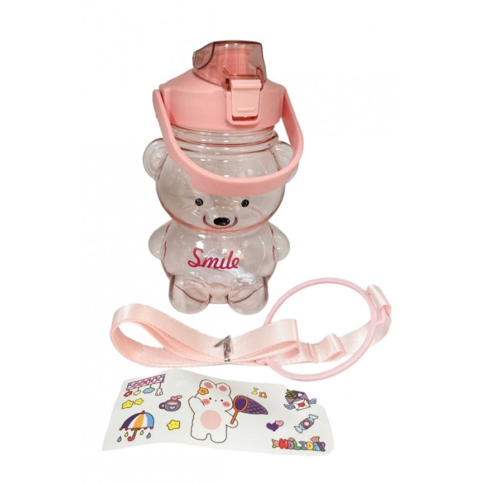Sticla pentru copii TeddyFriend Doty.ro®, design urs, pai inclus, portabila, crem, 800ml [2]