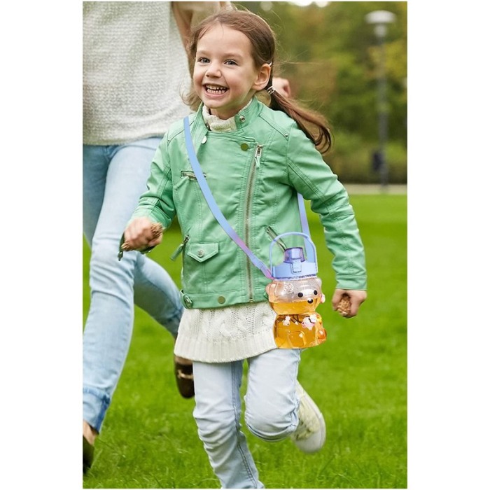 Sticla pentru copii TeddyFriend Doty.ro®, design urs, pai inclus, portabila, crem, 800ml [3]