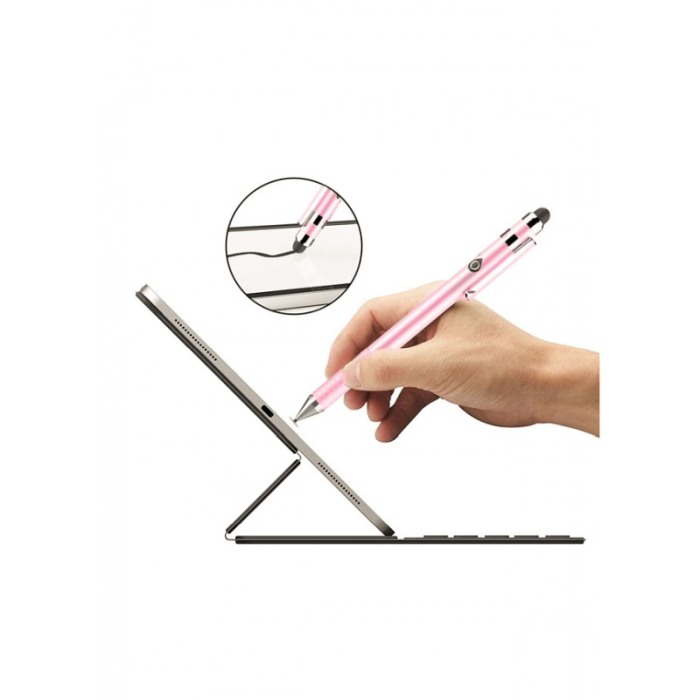 Stilou Pen Doty.ro® pentru tableta sau telefon, cu capat dublu de atingere, sensibilitate si precizie ridicate cu disc, roz [3]